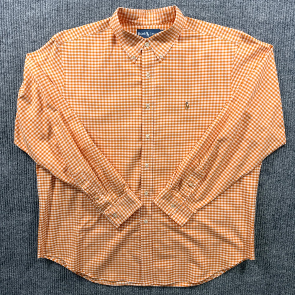 Ralph Lauren Mens XXL Classic Fit Orange Gingham Button Down Shirt Long Sleeve - Picture 2 of 9